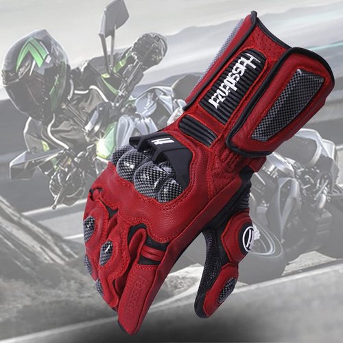 Harssidanzar Leather Motorcycle Gloves - Carbon Fiber Knuckle Protection for Men & Women | KM045