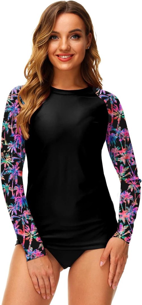 Deerose UPF 50+ Rash Guard Swim Shirt - Stylish Printed Surf Top for Women