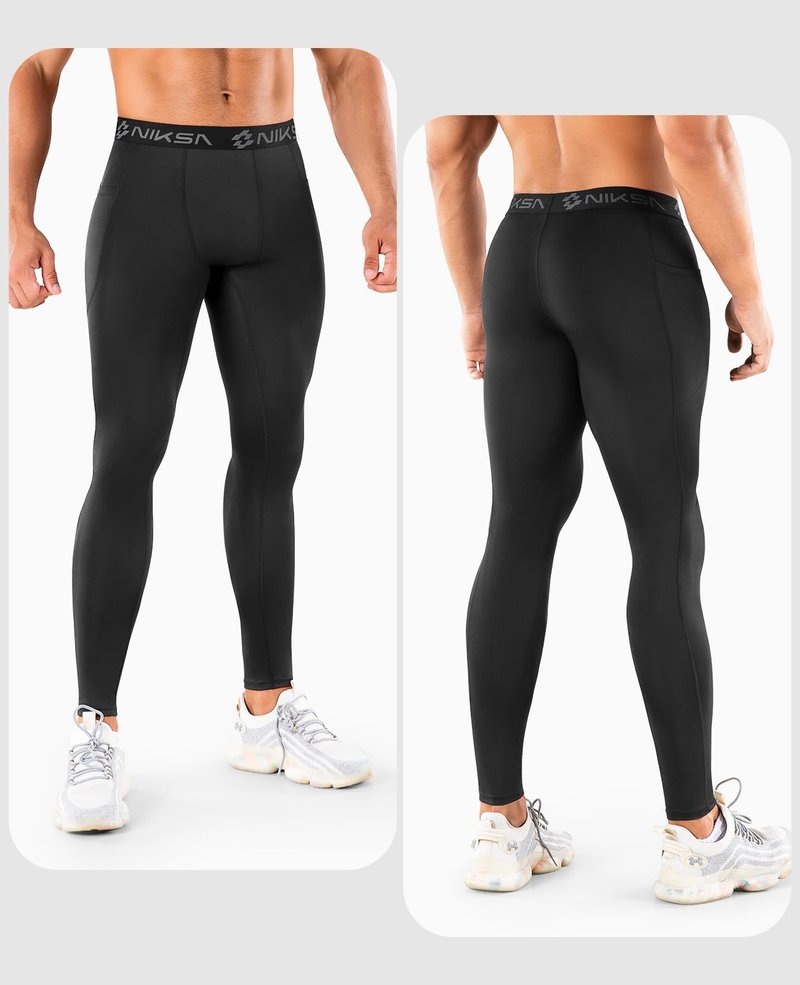 Niksa 1/3 Pack Men's Compression Pants with Pocket, Performance Athletic Sports Leggings & Gym Tights for for Running Yoga Basketball Workout Sports