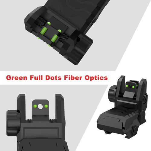 Fiber Optic Sights - Flip Up Front & Rear Sights with Green/Red Dots | Tool-Free Adjustment
