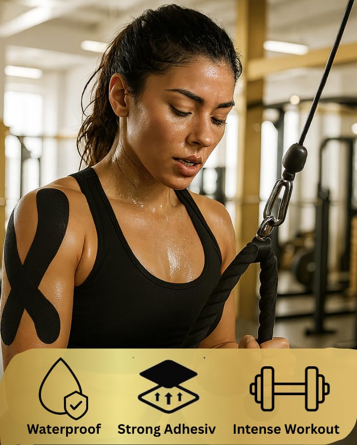 Precut Kinesiology Tape - 20 Waterproof Muscle Support Strips, Black