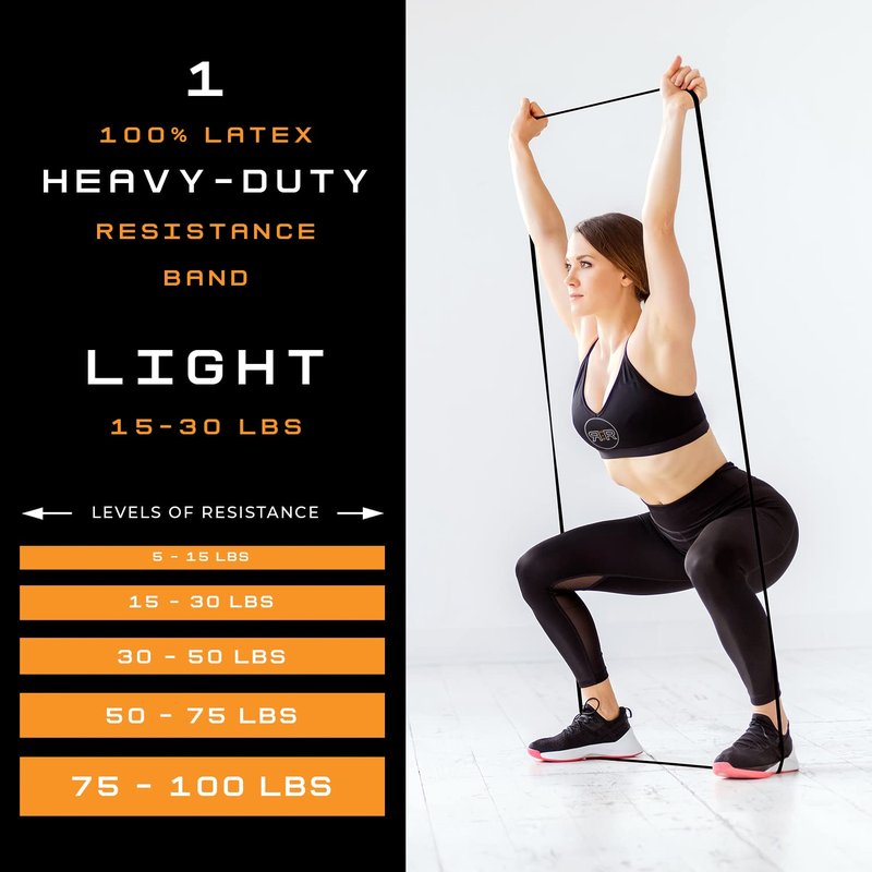 RR H+F Light Resistance Bands for Physical Therapy with Workout Videos - #2 Light (15-30lbs) - Exercises for Seniors - Long Resistance Bands for Women - Exercise Bands for Physical Therapy