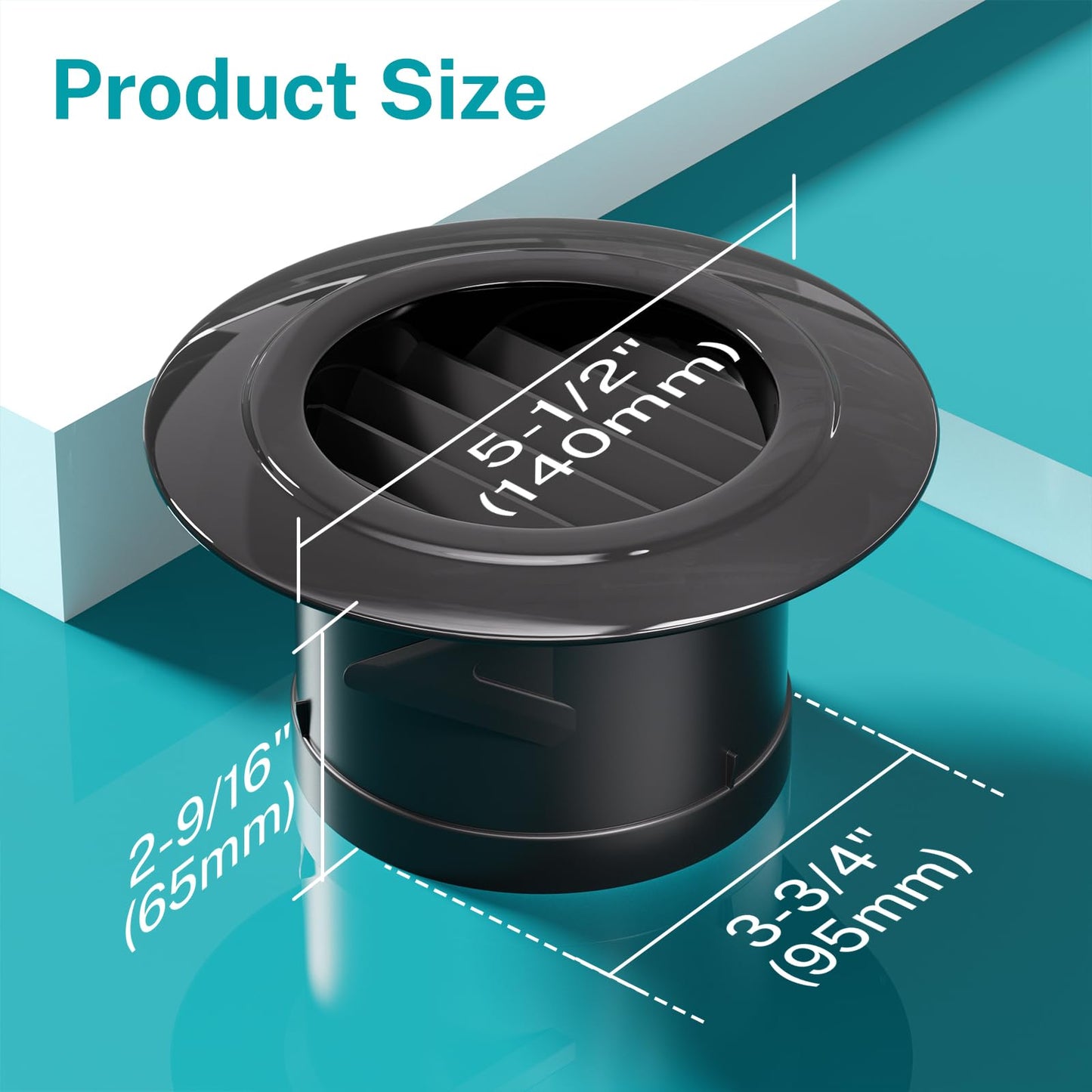 HG Power 4 Inch Soffit Vent, ABS Plastic Round Vent Cover with Built-in Screen Mesh, Black Louver Exhaust Vent for Exhaust Fan, Inline Duct Fan, Bathroom, Kitchen, Garage Use, 100mm