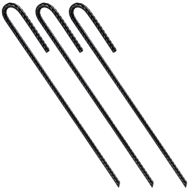 Wensilon Rebar U/J Hook Extra Heavy Duty, 12 inch x 1/4 inch Rust Proof Coated Steel Ground Anchors for Garden, Tent, Trampoline (10pcs, J-Hook)