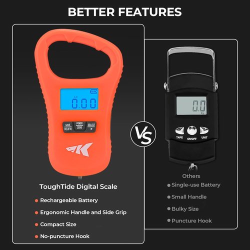 KastKing ToughTide Fishing Scale - Ultra-Thin Digital Design, 65lb Capacity, USB Charging, LCD Display