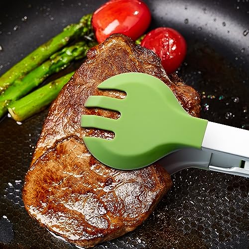12 Inch Stainless Steel Kitchen Tongs with Silicone Tips - Green