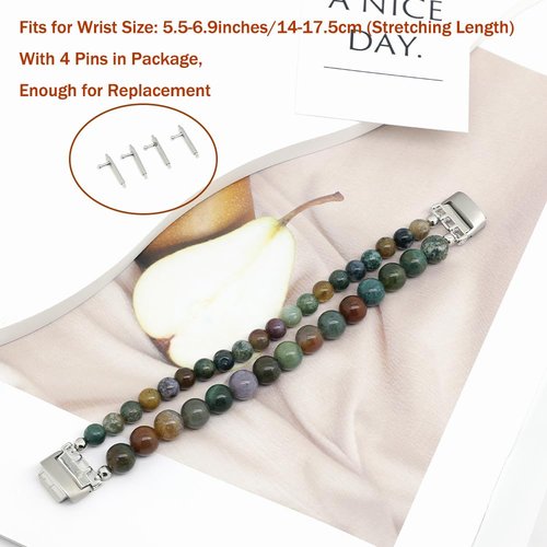 C&L Accessories Bracelets Compatible with Fitbit Inspire 3 Bands for Women, Beaded Wristband Adjustable Gemstone Replacement Straps for Fitbit Inspire 3 (Indian Agate)