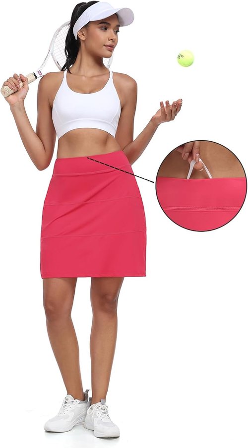 KORALHY Tennis Skirts for Women - High Waist 20" Pleated Athletic Skorts with Pockets & Decorative Stitching