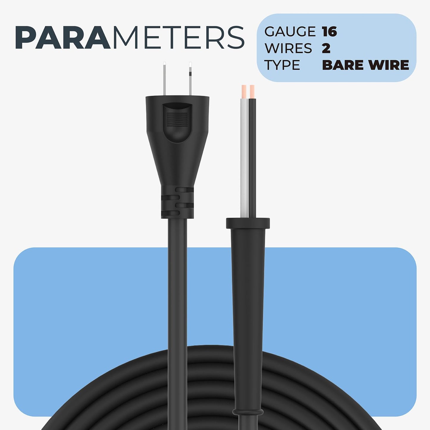 33007898 Power Cord compatible with DEWALT Miter Saw, Circular Saw, Polisher, Sander, Small Table Saw, 10ft 16 Gauge 2 Wire Power Cord for DW704 DW708 DW360 DW364 DWP849X DWP849 DW421