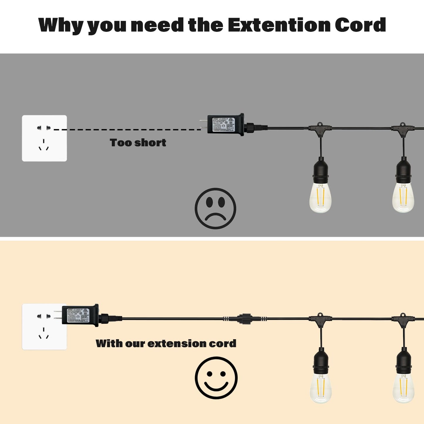 FFZZKJ 16.4Ft/5M Extension Cable for Christmas String Lights IP68 Waterproof Extension Lead 24AWG Extension Cord for Outdoor Solar String Lights, Indoor String Lights, 2 Pin