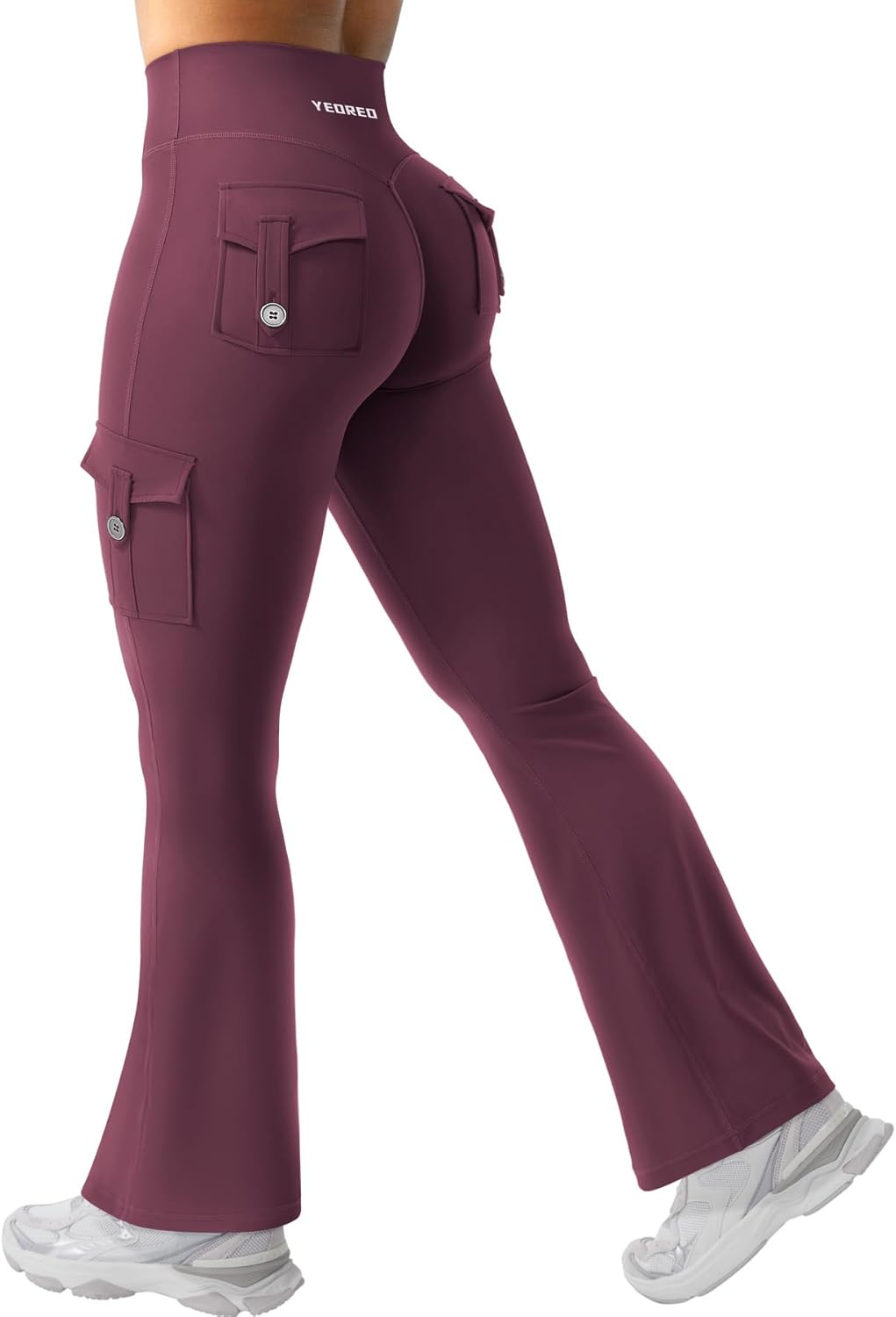 YEOREO CoreFlex Women's High-Waisted Flare Leggings - Hidden Pockets & No Front Seam, Ideal for Gym & Yoga