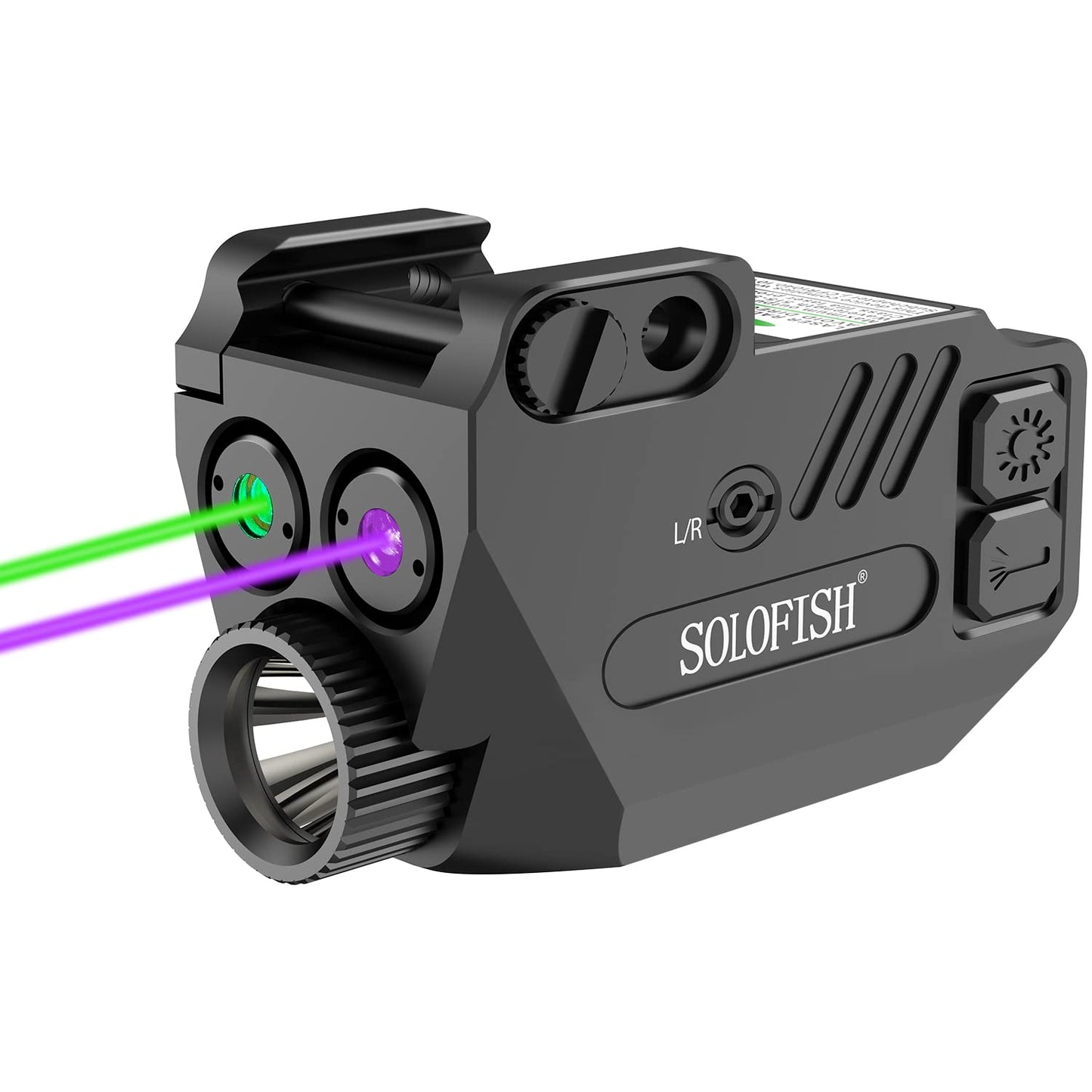 SOLOFISH 500 Lumens Pistol Light with Purple Green Laser Sight and Strobe Tactical Flashlight Combo, Weapon Light and Beams for Guns/Handguns W/a Rail