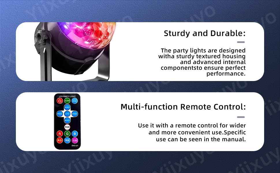 Yiixuyo - 3-Pack Sound Activated Party Lights with Remote Control Dj Lighting, Disco Ball Light Projected Effect Dancing Lights, Strobe Lamp for Parties Supplies Birthday Christmas Bar KTV Decorations