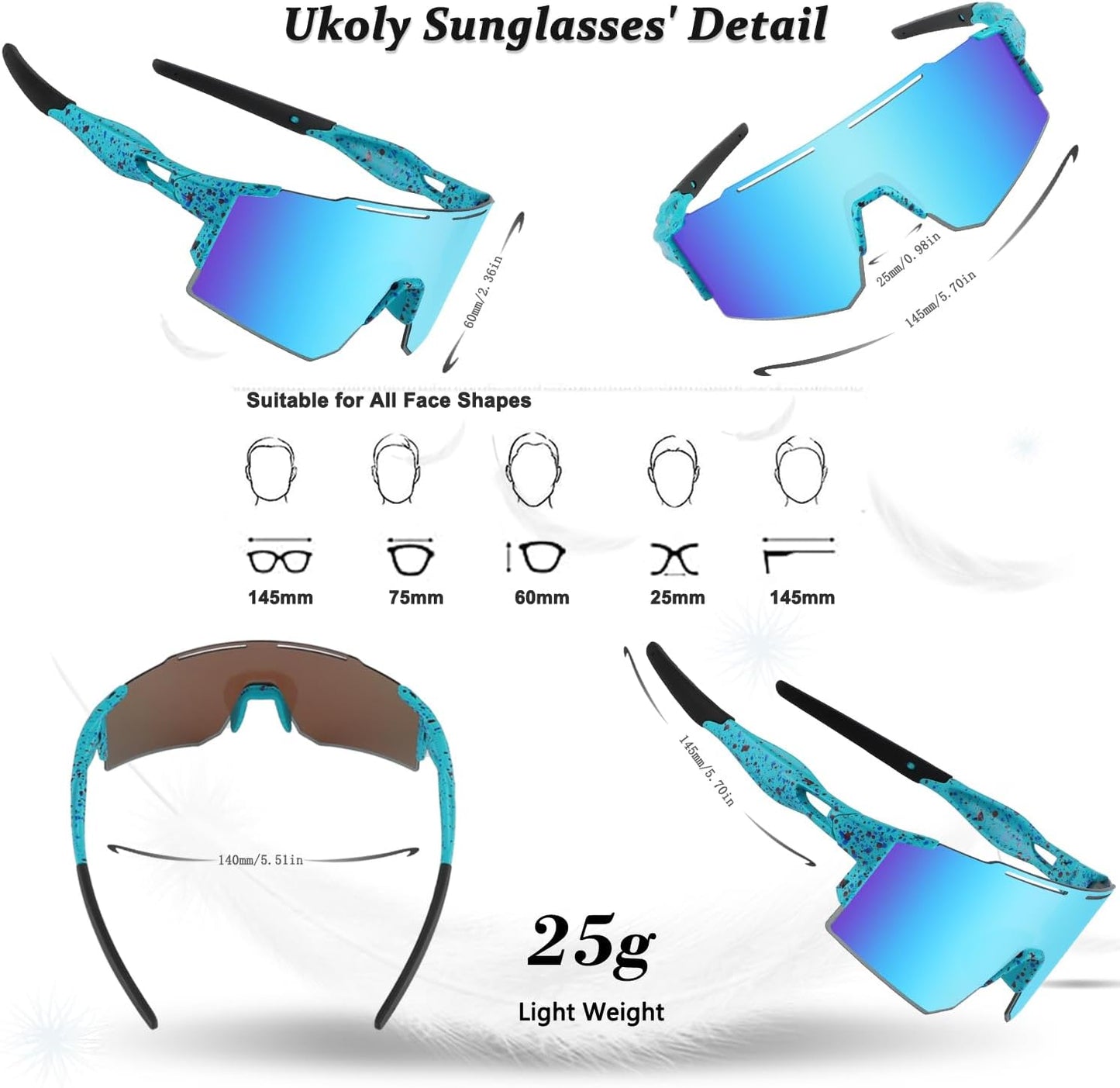 Ukoly Cycling Sunglasses - Polarized Sports Eyewear with 3 Interchangeable Lenses for Men & Women