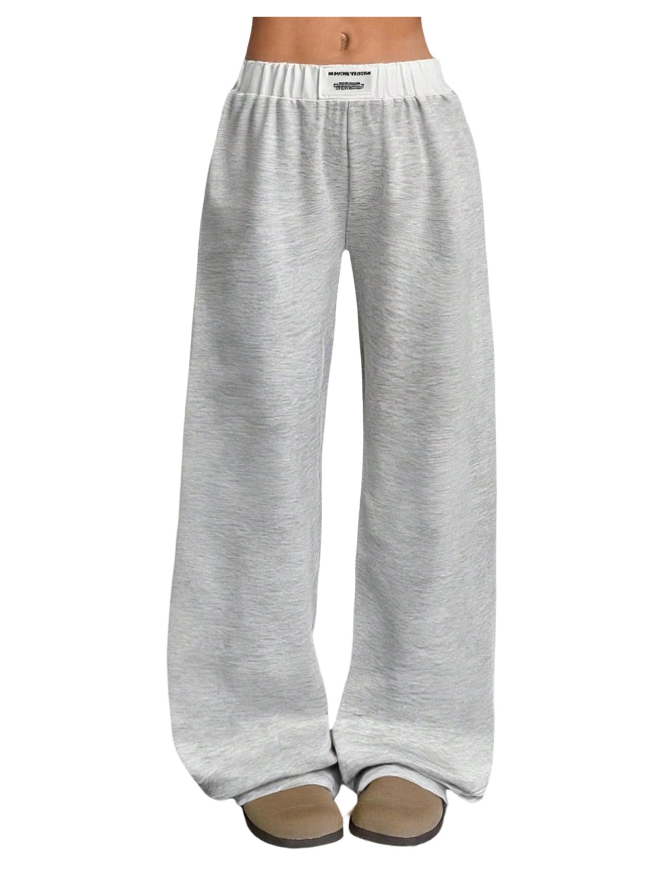 RoseSeek Girl's Baggy Sweatpants Letter Patched Wide Leg Pants Elastic Waist Long Trousers Joggers Trendy Grey 12 Years