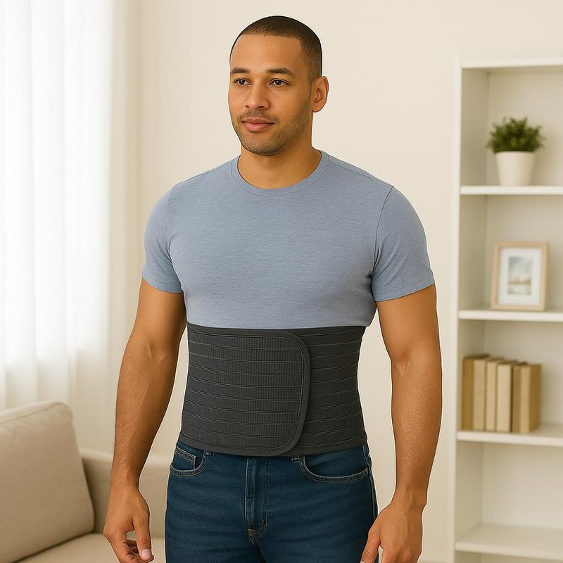 ORTONYX Ergonomic Abdominal Binder Waist and Lower Back Support Belt, Back Brace for Women & Men - Breathable, Elastic, With Extra Band - Black XXL