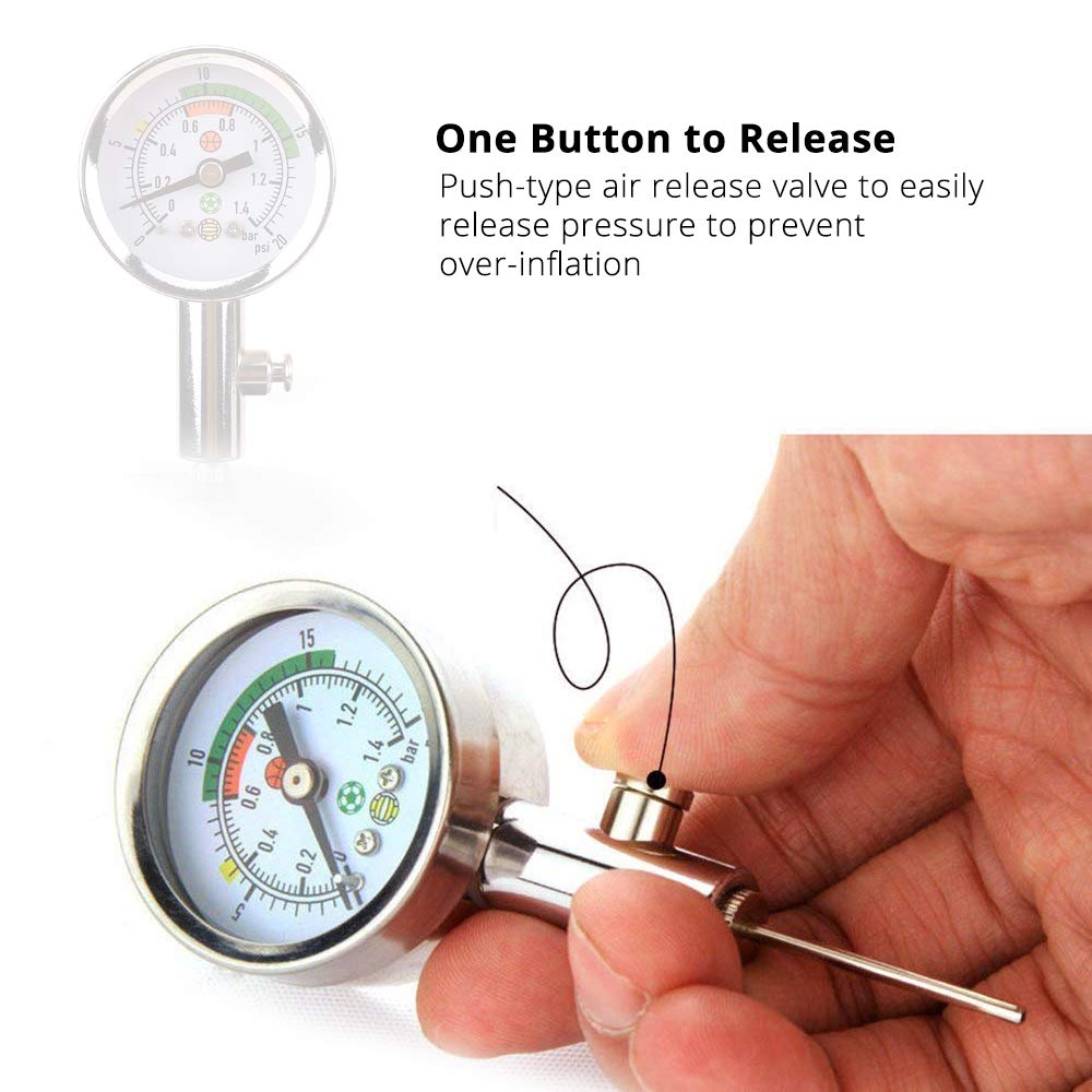 Ball Air Pressure Gauge Heavy Duty Metal Made Air Watch Test and Adjust The Pressure for Football Soccer Rugby Basketball Volleyball, Etc