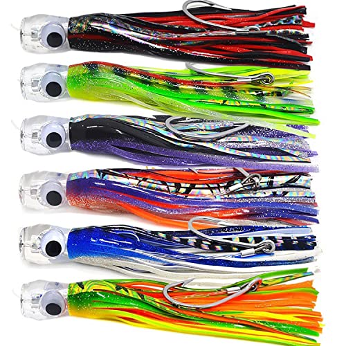 kmucutie 9 Inch Saltwater Trolling Lure Set — 6 Pcs with Portable Handle Bag, Deep Sea Marlin/Tuna Baits