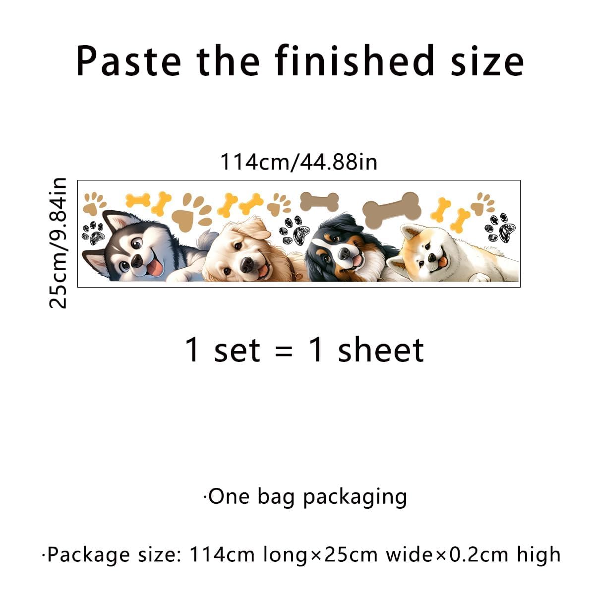 44.9 X 9.8 Inch Dog Door Decals Cartoon Animal Wall Sticker Dog Wall Decals for Nursery Playroom Bedroom Classroom Kindergarten Door Decor