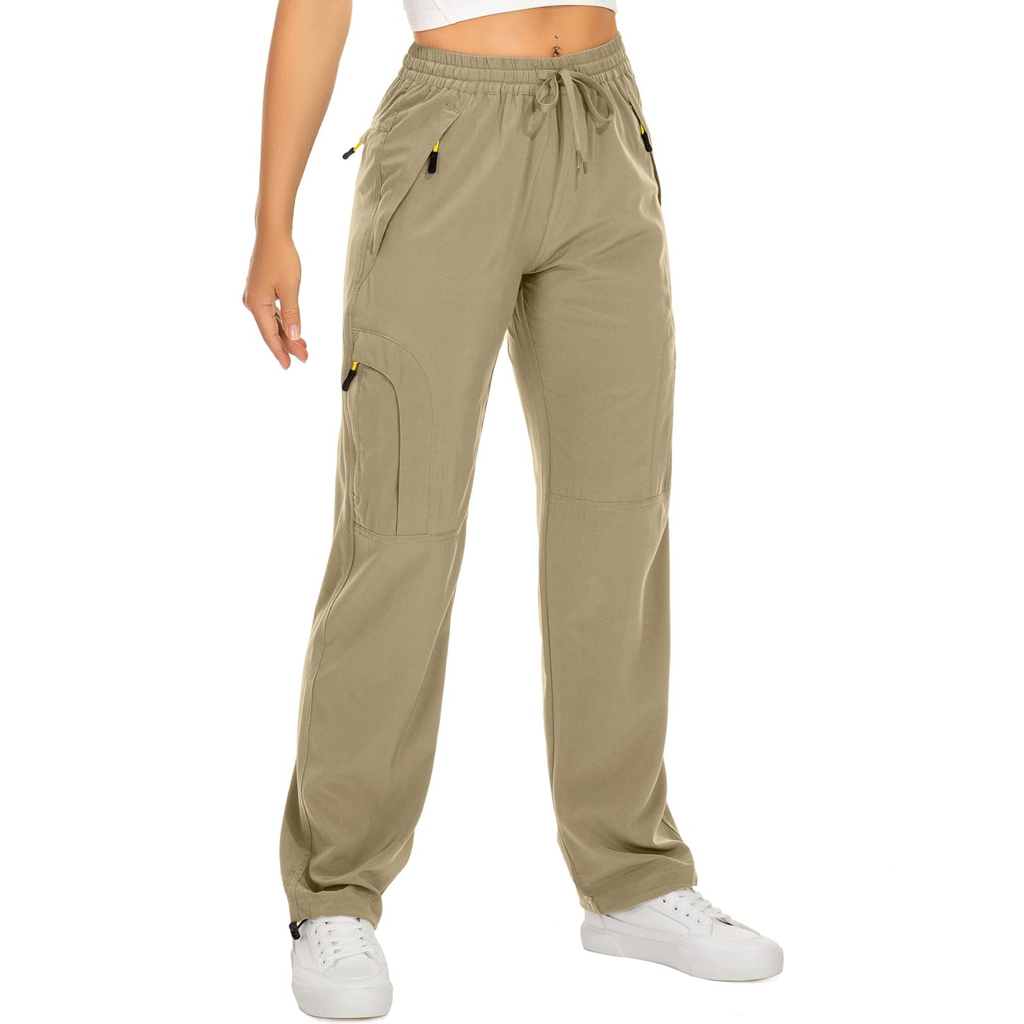 Womens Hiking Pants Sun Protection Quick Dry UPF 50 Lightweight Travel Golf Cargo Safari Pants Zipper Pockets,6608,Khaki,Tall XX-L
