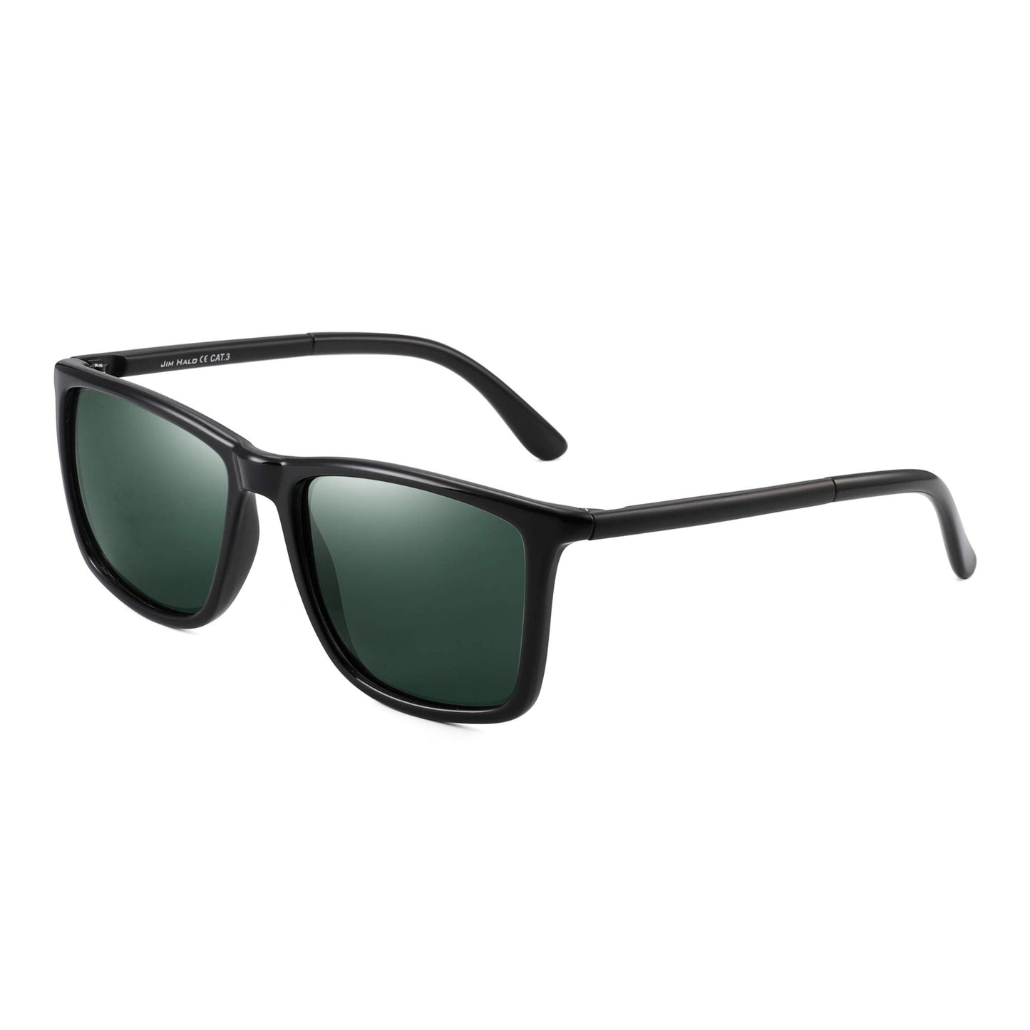 JIM HALO Polarized Driving Sunglasses Retro Square UV protection Classic Sun Glasses Men (Black/Polarized Green)