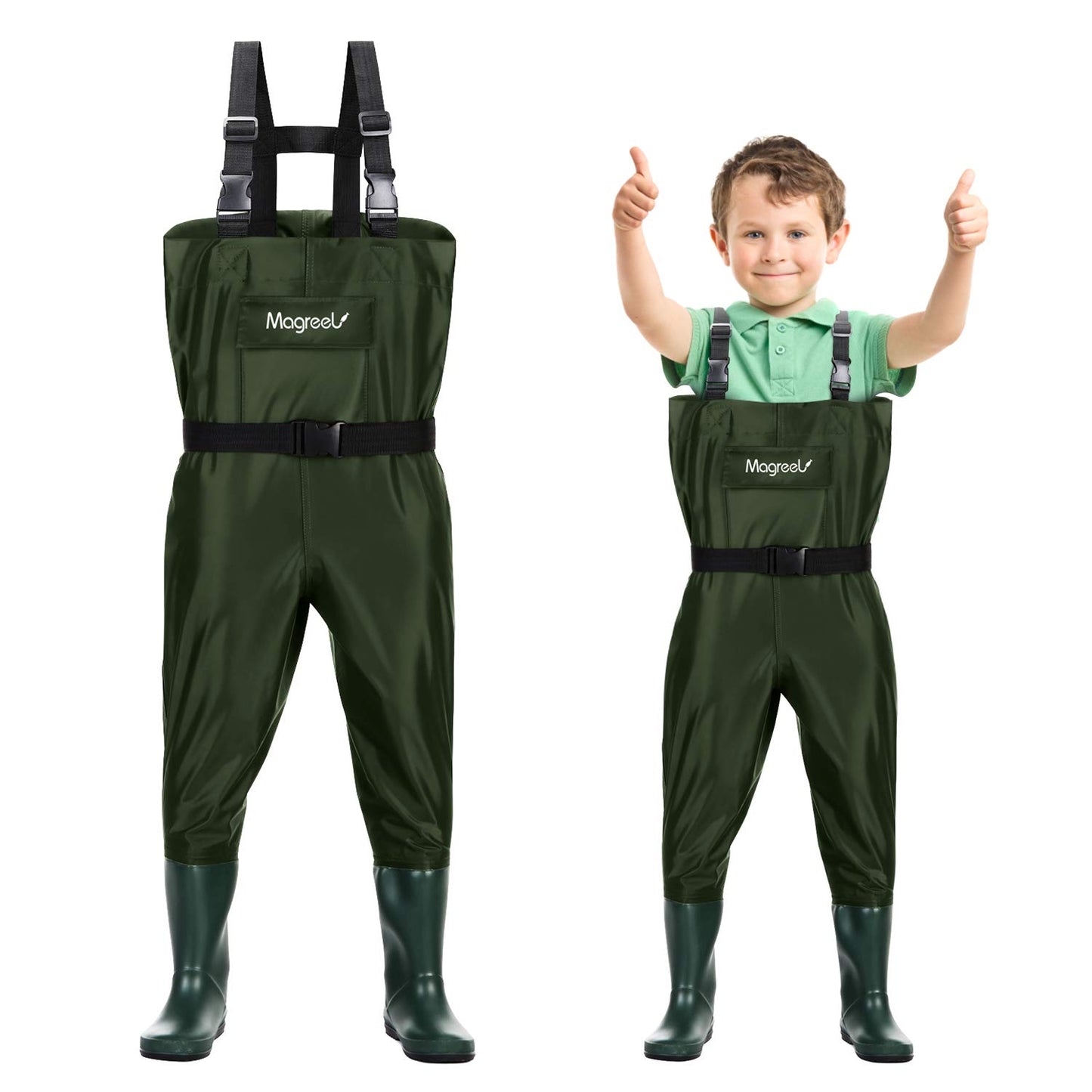 Magreel Child Chest Waders Waterproof Nylon Youth Waders with Boots Fishing & Hunting Waders for Toddler Children Boys Girls, 10/11 Big Kids
