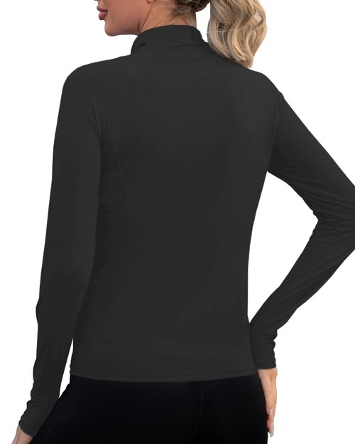 We1Fit Women's UPF 50+ Sun Protection Jacket Lightweight Athletic Shirts Full Zip Up Slim Fit Jackets for Workout Running with Pockets Black
