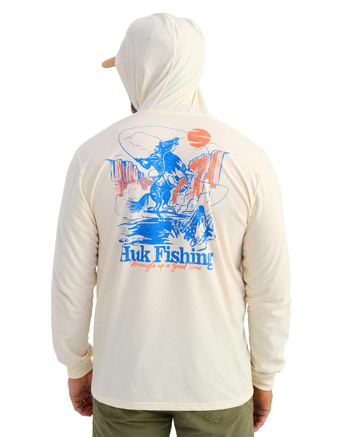 HUK Mens Hoodie Tee for Men, Lightweight Performance Fishing Hooded Shirt with UPF Sun Protection, Trout Wrangle - Egret, X-Large