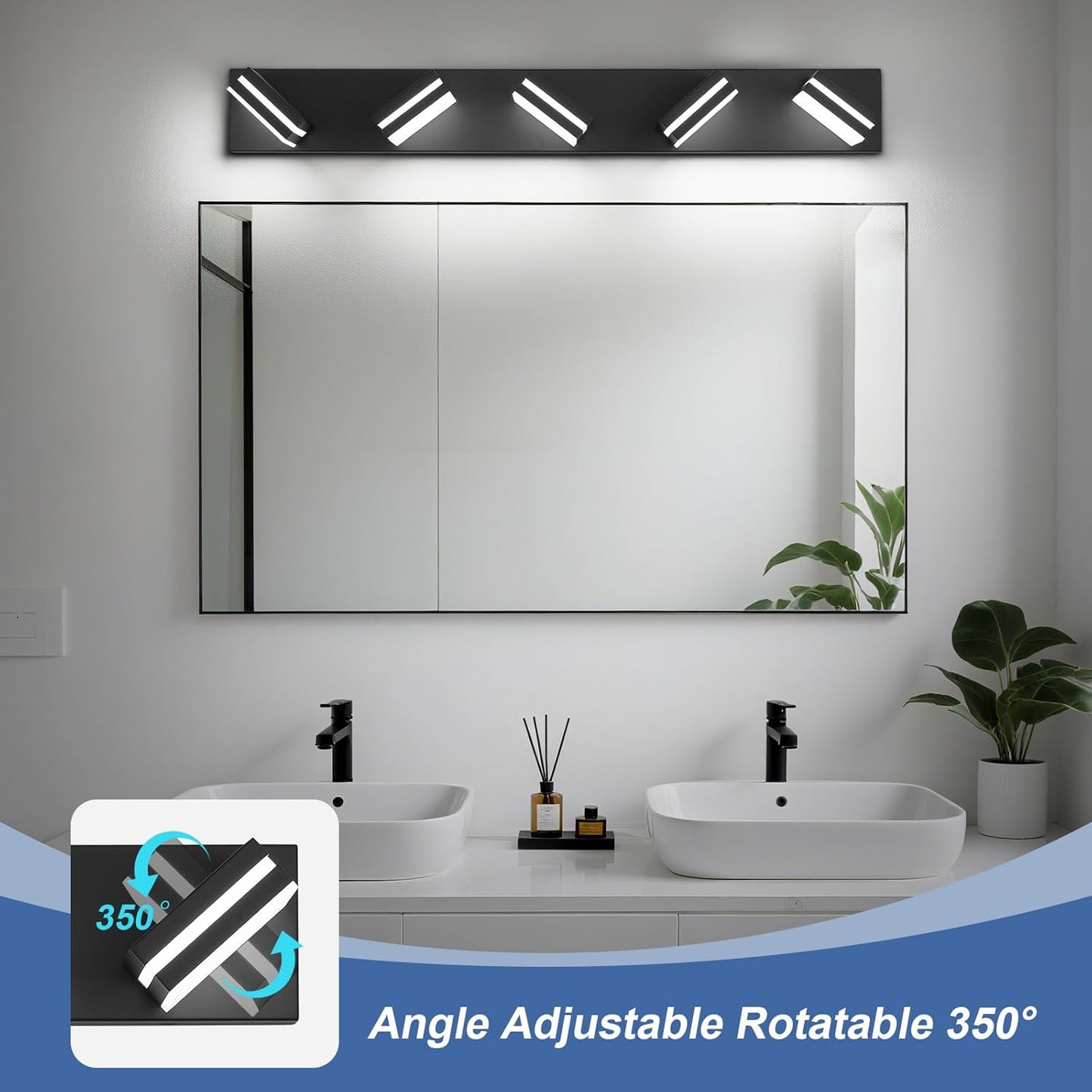 3-Light Modern LED Bathroom Vanity Light Fixture - Black Metal & Acrylic, 16-inch Over Mirror Lighting