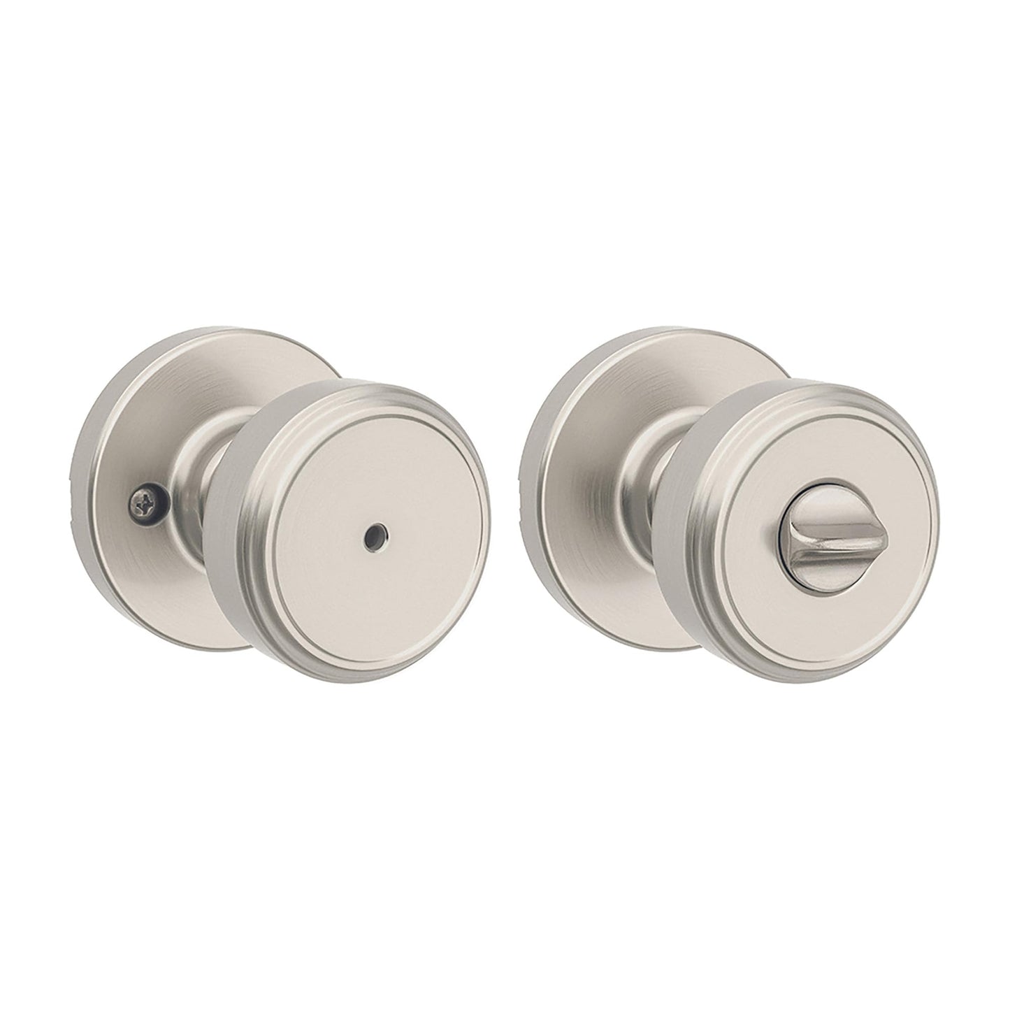 Kwikset Maven Interior Privacy Door Knob with Lock, Round Door Handle for Bathroom and Bedroom, Satin Nickel Keyless Turn Lock Doorknob, with Microban Protection