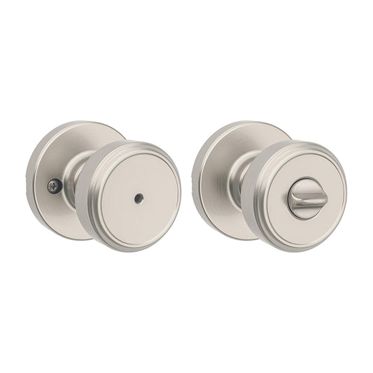 Kwikset Maven Interior Privacy Door Knob with Lock, Round Door Handle for Bathroom and Bedroom, Satin Nickel Keyless Turn Lock Doorknob, with Microban Protection