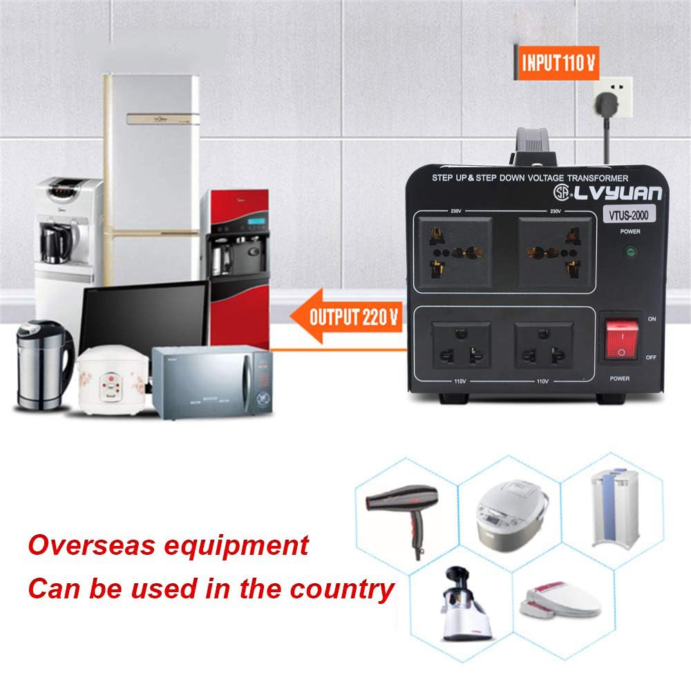 Cantonape Voltage Transformer Converter 2000 Watt Step Up/Down Convert from 110-120 Volt to 220-240 Volt and from 220-240 Volt to 110-120 Volt with 2 US Outlets, 2 Universal Outlets