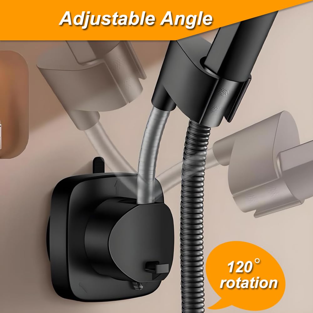 Shower Head Holder Wall Mounted, 360° Adjustable Handheld Shower Head Bracket Holder, Suction Cup Installation Shower Wand Holder, Multi-Directional Removable Wall Mounted Suction Bracket - Black
