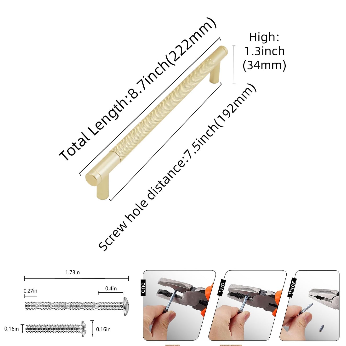 BUKOBYHE 20 Pack 7.5 Inch（192mm） Inch Brushed Gold Kitchen Cabinet Handles Knurled Cabinet Pulls Gold Drawer Pulls Cabinet Hardware
