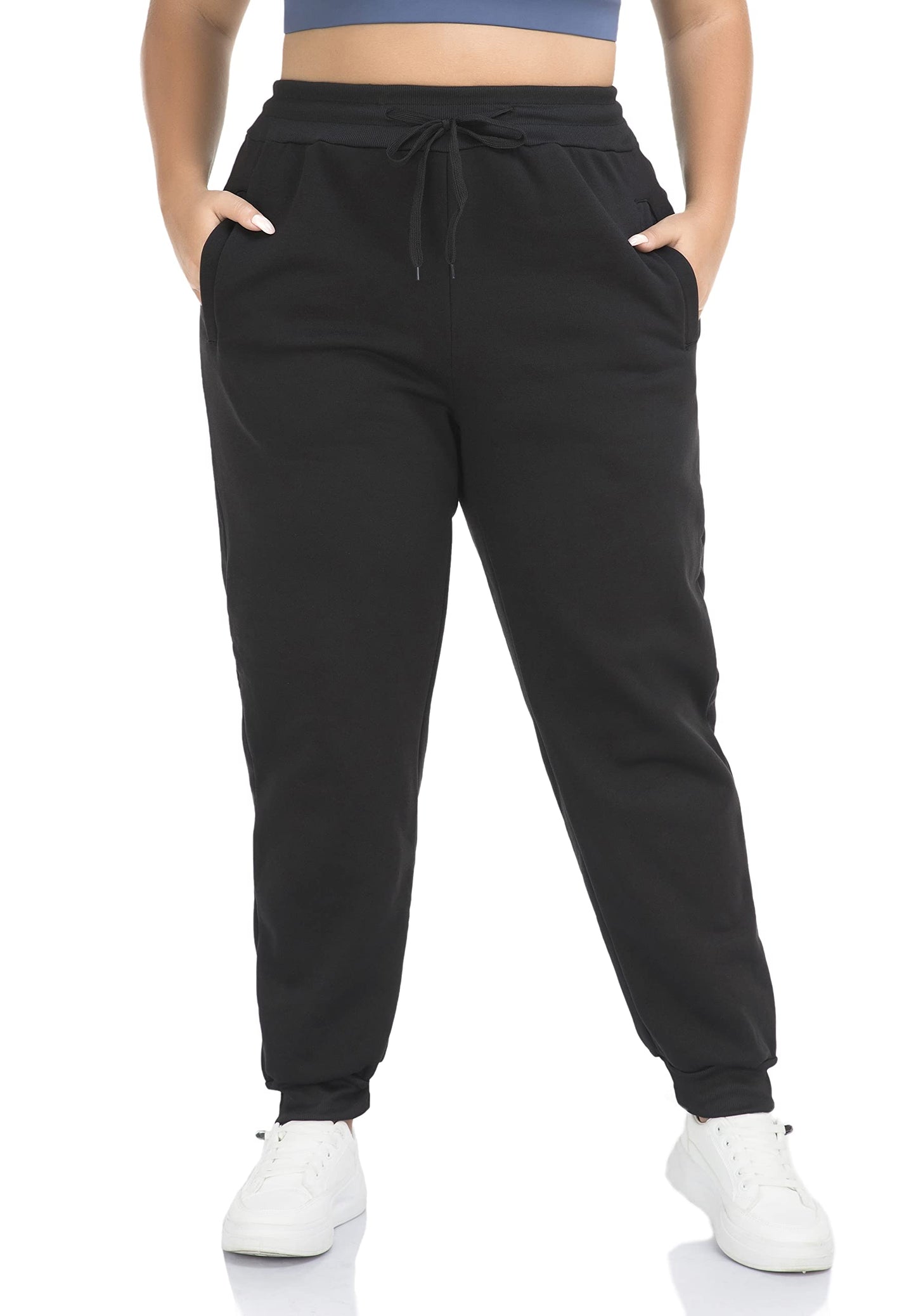 ZERDOCEAN Women's Plus Size Fleece Lined Sweatpants Joggers Pants Casual Active Pants with Pockets Black 3X