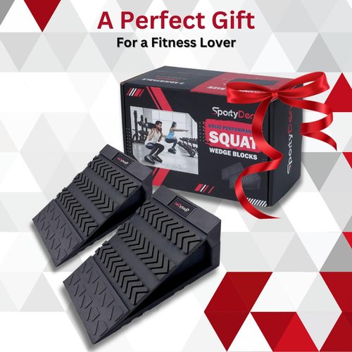 SPORTYDEN Squat Wedge Block - Non Slip Rubber - 3 Adjustable Angles - Men Shoe Size up to US11-4Pcs Set - Heel Elevated Squat - Calf Raises Ramp - Weight Lift & Stretch - 2 Bands & a Carry on Bag