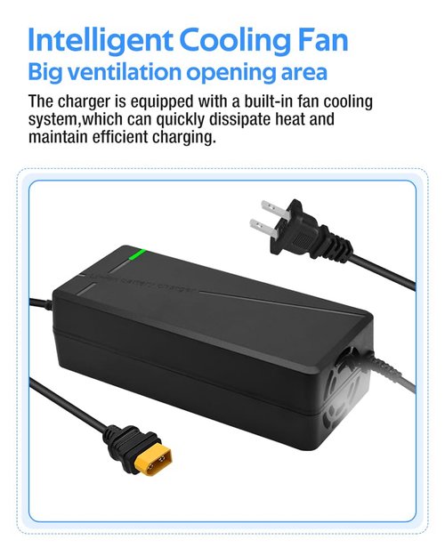 54.6V 3A / 5A Super Fast Charger for 48V Lithium Battery,7 Types of Plugs to Choose from, No Need Adapter,More Secure.Compatible with Most Plugs. with Cooling System (XT60/XT90(Male Plug))