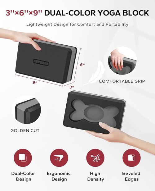 HAPBEAR Yoga Blocks - High-Density EVA Foam, Non-Slip Texture, 9x6x3in | Perfect for Deep Stretching & Pilates