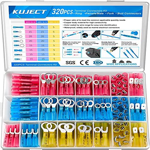 320PCS Waterproof Heat Shrink Wire Connectors Kit - Crimp Terminals for Automotive & Marine