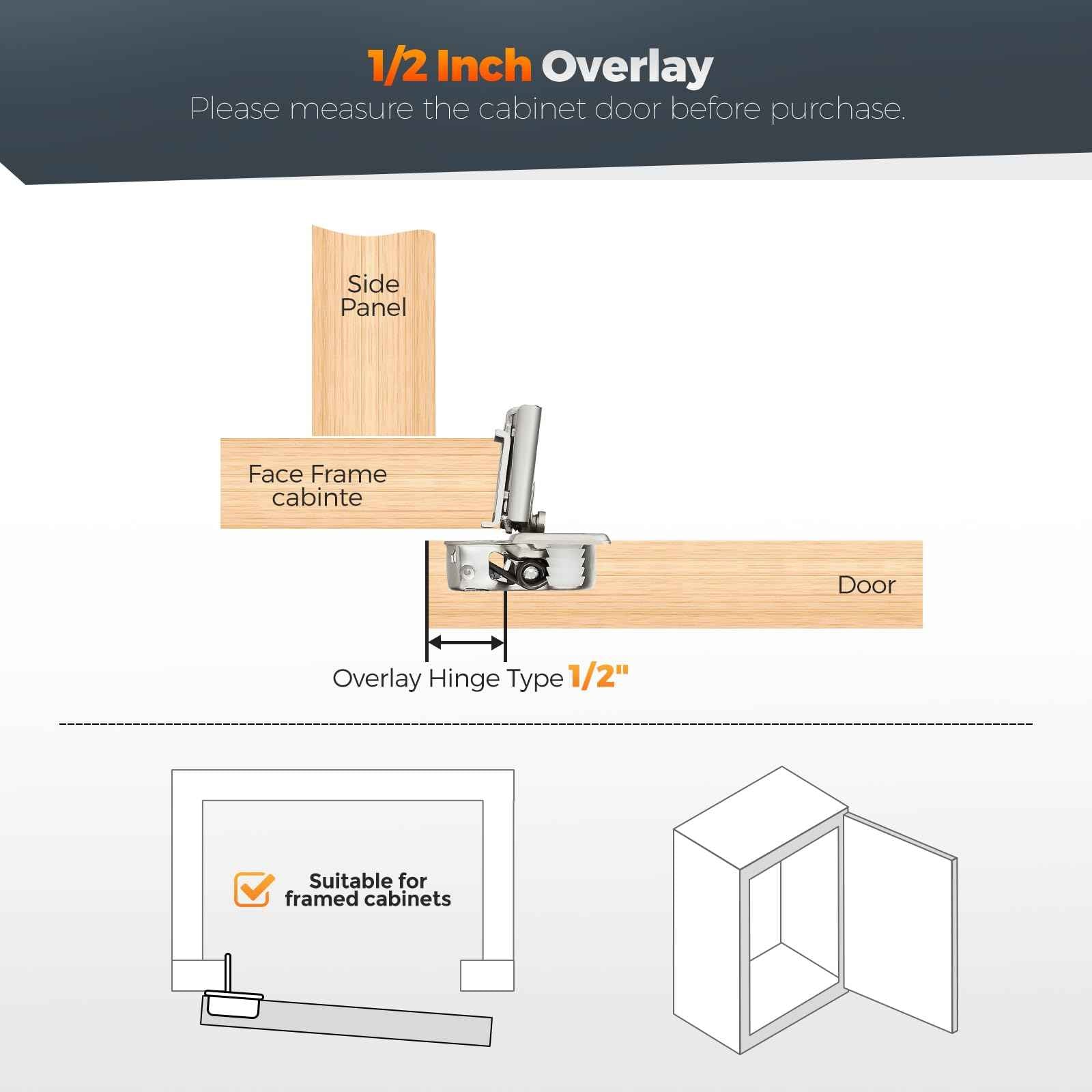 Home Expert 10 Pack (5 Pairs) 1/2" Overlay Soft Close Cabinet Hinges, Satin Nickel Stainless Steel Concealed Hinges with 3D Self-Closing for Face Frame Doors & Kitchens