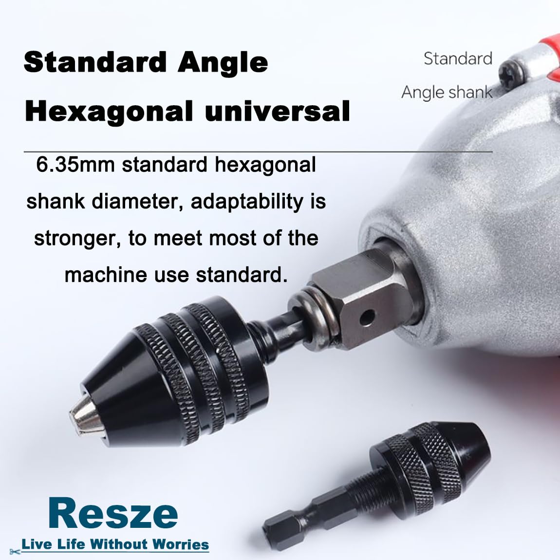 Resze Keyless Drill Chuck Adapter - 3Pcs Drill Chucks for Impact Driver, 1/4' Hex Shank Chuck Conversion Adapters