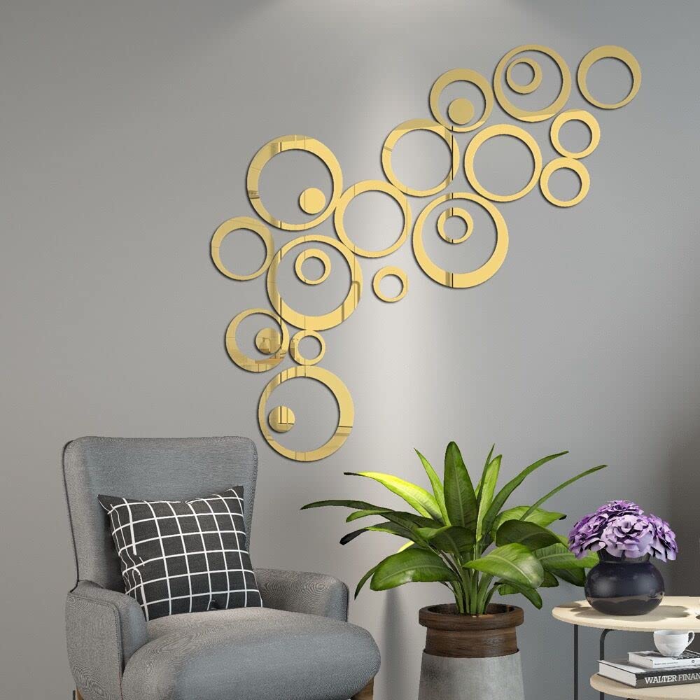 Gold 24 PCS Acrylic Circle Mirror Stickers - 6 Sizes, DIY Wall Decor for Home, Office, Living Room, Bedroom