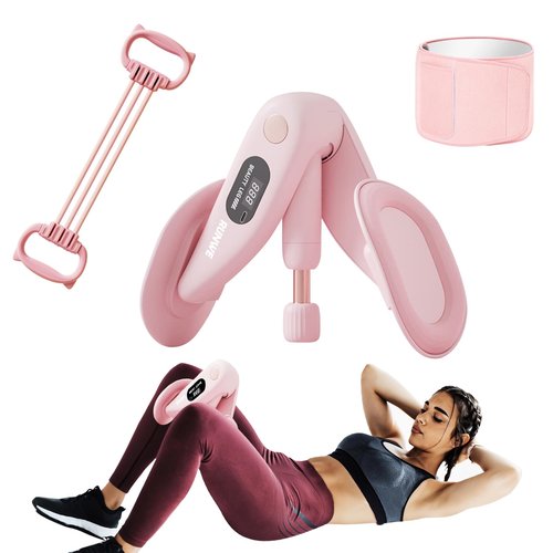 Thigh Master Exerciser for Women, 360°Adjustable Resistance Inner Pelvic Floor Muscle Thigh Exerciser and Back Training Rope -50LB Resistance Band and Sweat Waist Trainer,and LED Counting Display