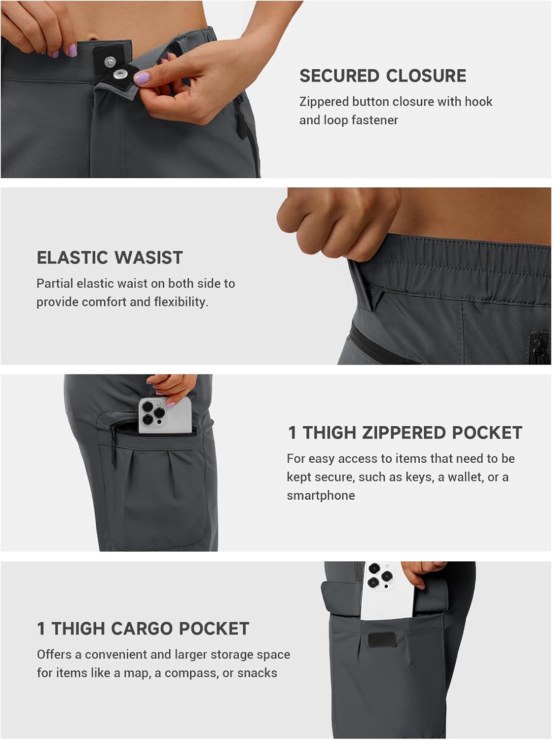 Moosehill Women's Hiking Pants - Quick-Dry Lightweight Cargo Design with 5 Deep Pockets