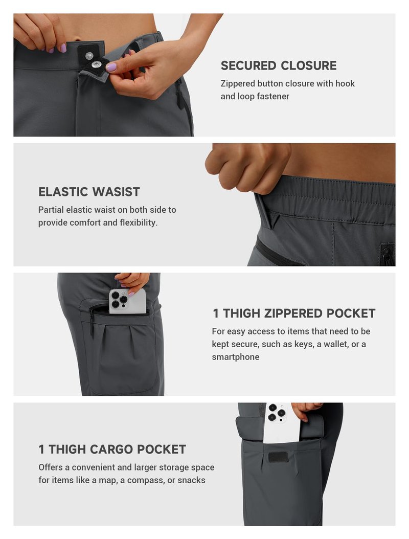 Moosehill Women's-Hiking-Pants-Cargo-Quick-Dry-Stretch-Lightweight Work Outdoor Pants with 5 Deep Pockets (Dark Grey, 12, 31in)