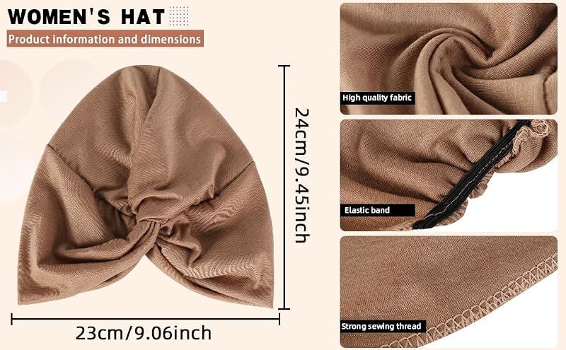 White Chemo Sleep Turban Wrap Cap Hat for Cancer Patients - One Size