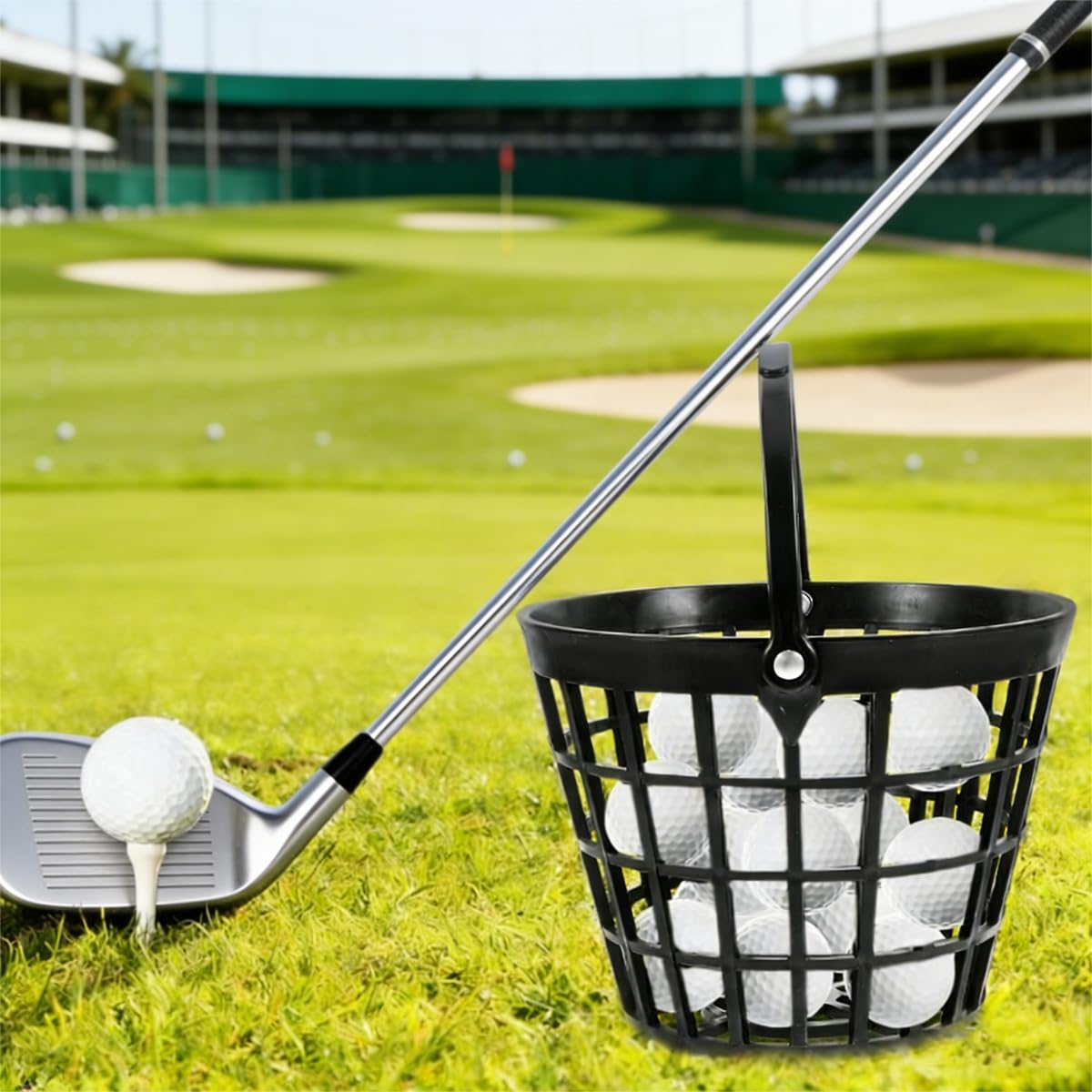 ZoiscPure Golf Ball Basket,Golf Balls Container Case,Ball Bucket with Handle,Balls Holder,Can Holds 50 Balls,Black Color