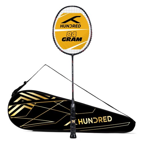 Hundred POWERTEK 900 Badminton Racquet with Cover (Black/RED, Grip Size: 3 1/4 inches) | Strung | Material: Full Graphite | for Intermediate Player | 84 Grams | Maximum String Tension: 26lbs
