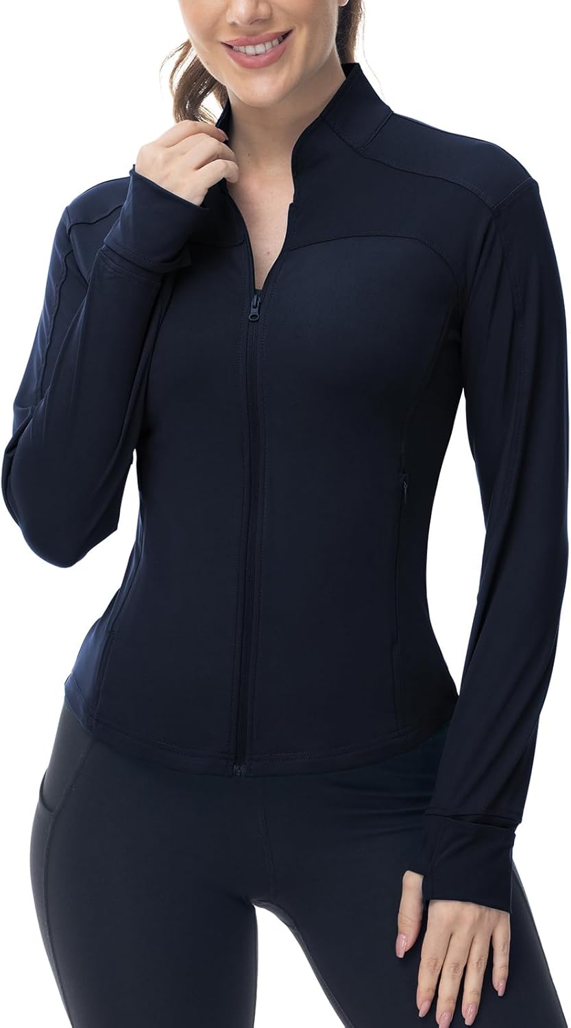 BGOWATU Women's Lightweight Workout Jacket - Zip-Up Athletic Jacket with Thumb Holes