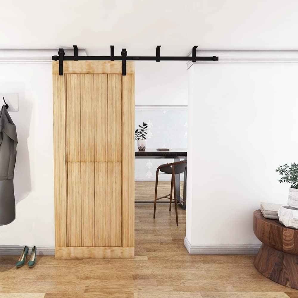 CCJH 6FT Ceiling Mount Bracket Sliding Barn Door Hardware Kit Black,Strong Bearing, Low Ceiling L-Shape Bracket System, Fit 36" Wide Single Door Panel (Basic Style)